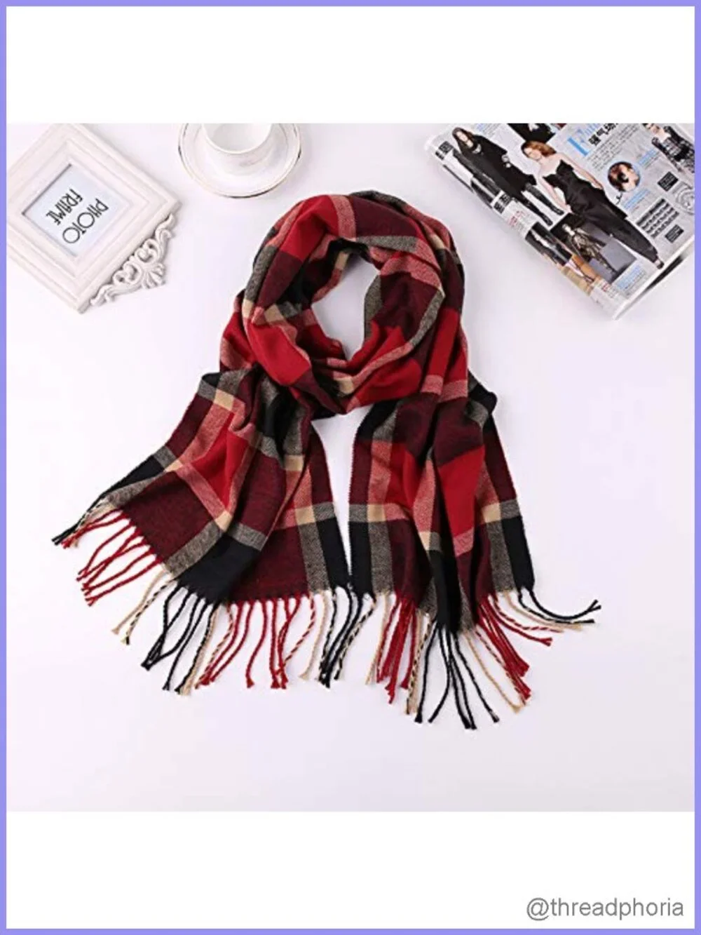 Lightweight Tartan Plaid Scarf Long Thin Soft Wrap Scarf 12x75